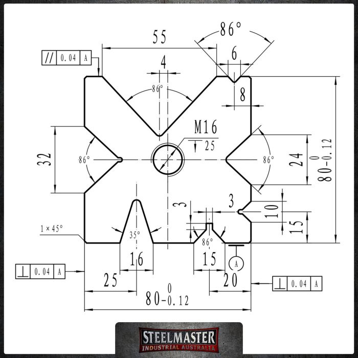 80mm Die Block - Pressbrake Tooling 80mm Square x 3200mm Long