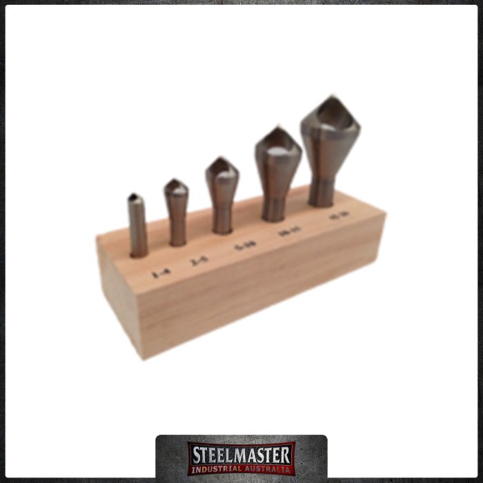 HSS Countersinking Deburring Cutter Set - 90° - 5 Piece with Stand.