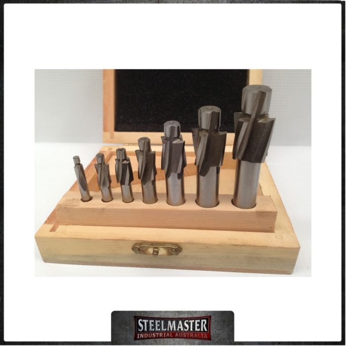 HSS Flat Countersink Set - 7 Piece with Stand. Countersinks from M 3 - M 12