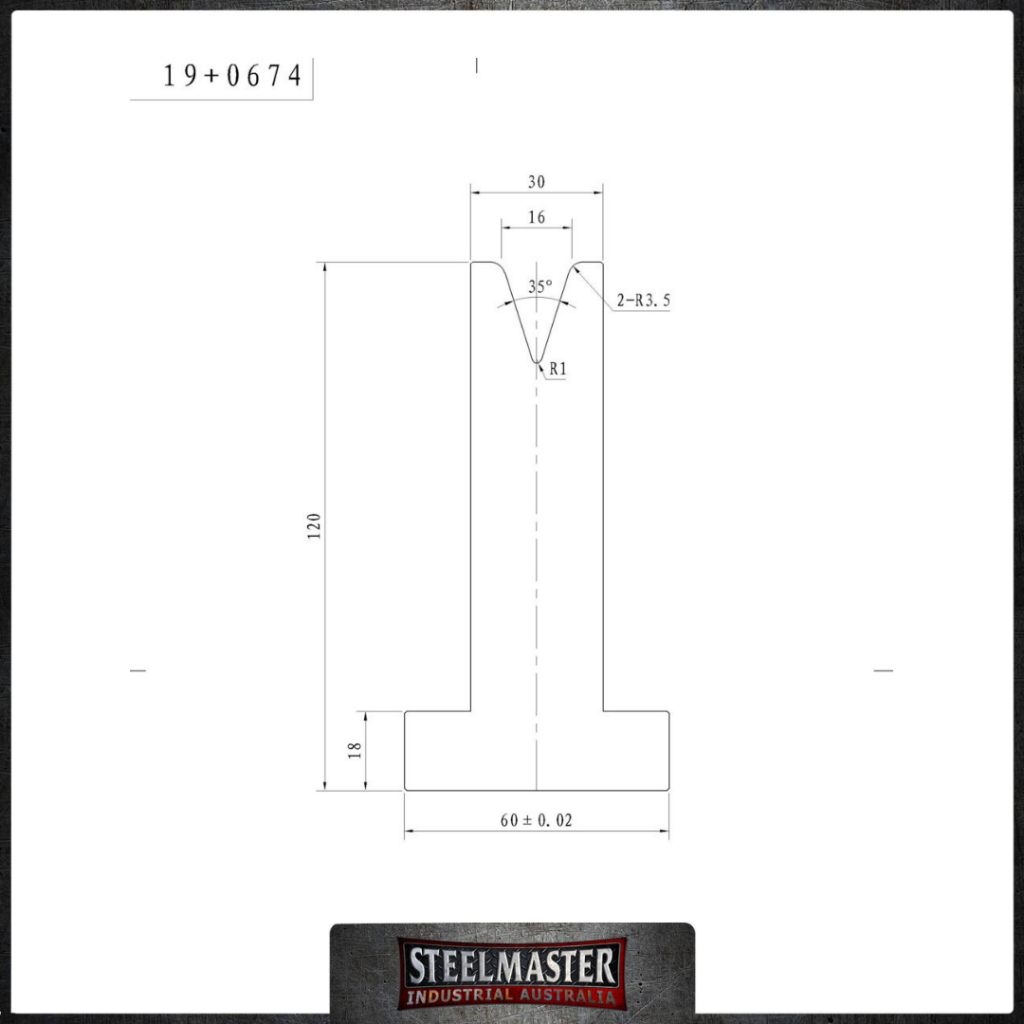 STEELMASTER Bottom Single 16mm Vee Tooling - US 20.416/35° V=16 R3.5 L.MM.835 1 1
