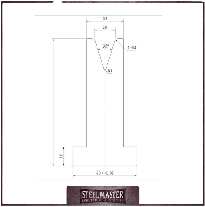 STEELMASTER Bottom Single 20mm Vee Tooling - US 20.420/35° V=20 R3.5 L.MM.835 1 STEELMASTER Bottom Single 20mm Vee Tooling - US 20.420/35° V=20 R3.5 L.MM.835