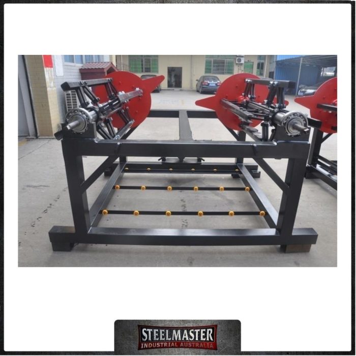 Steelmaster Twin Decoiler Decoiler – 1300mm x 2500Kg – Expanding Mandrel, Motorized.