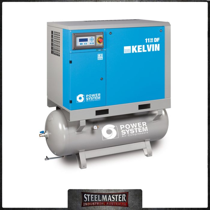 POWER SYSTEM 76cfm Rotary Screw Air Compressor & Air Dryer. Model: K-15-8 27DF, 15Kw (20 Hp).